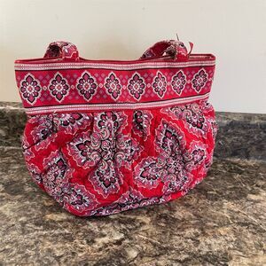 Vera Bradley quilted shoulder bag retired "Frankly Scarlet" red paisley print.